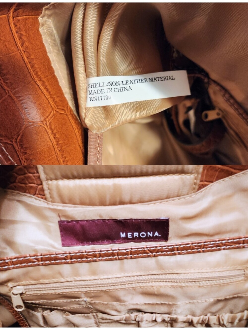 Merona Brown Croc Faux Leather Double Handle Laptop Tote Bag - Picture 9 of 11